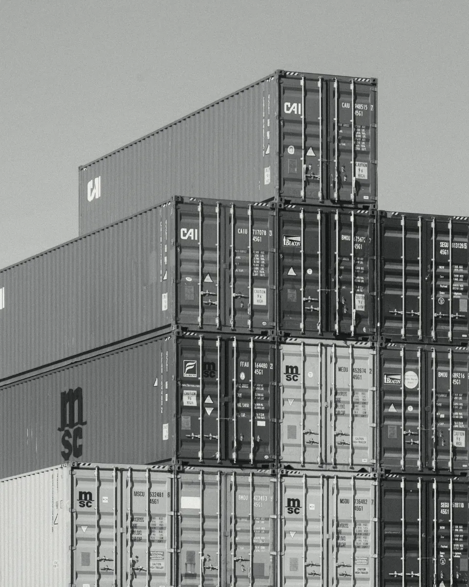 Stacked shipping containers at a port